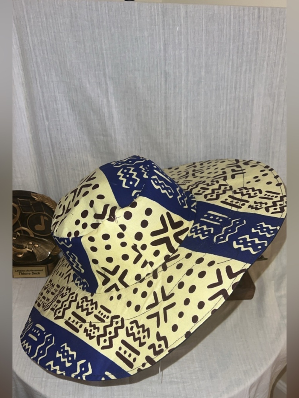 K-K Vogues African Print Bucket Hat – Wax Style – Fedora Hat in Yellow and Navy - Picture 5 of 7